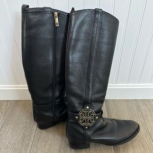 Black Leather Tory Burch Boots